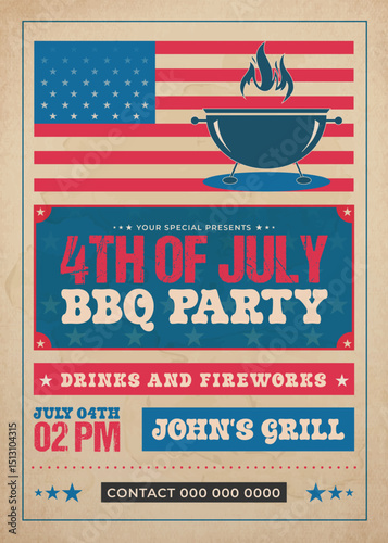 American BBQ Party Celebration Flyer  Poster