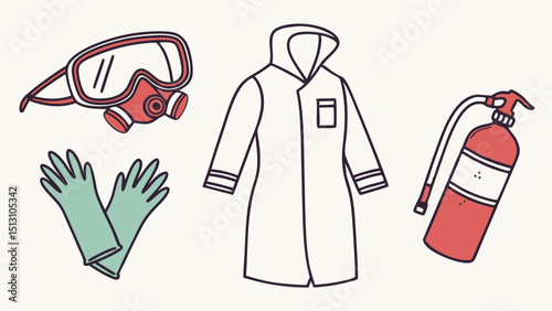 Protective gear safety equipment icons illustration