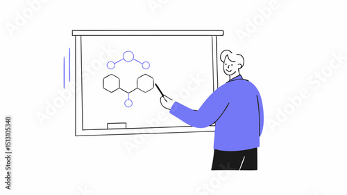 Professor explaining molecular structure on whiteboard