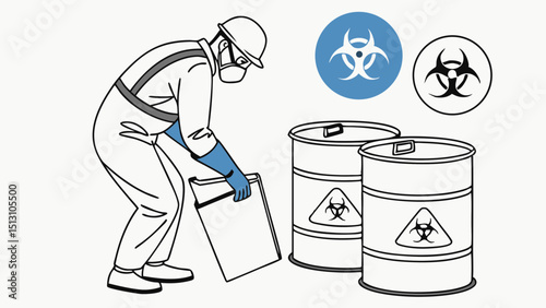 Biohazard waste disposal procedure illustration