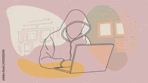 Anonymous hooded figure working on laptop computer