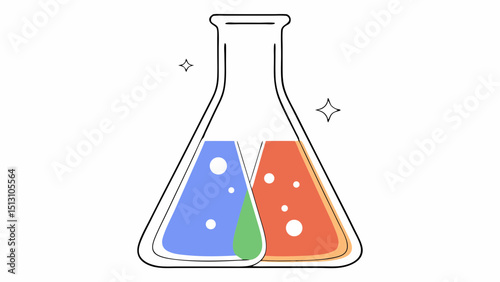 Erlenmeyer flask with colorful liquids science experiment illustration