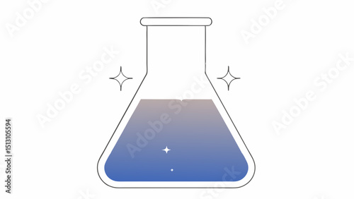 Erlenmeyer flask with gradient blue liquid and sparkle
