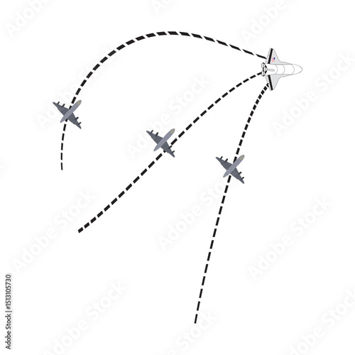 plane routes dotted paths aircraft travel route start point Flight route with start point and dash line