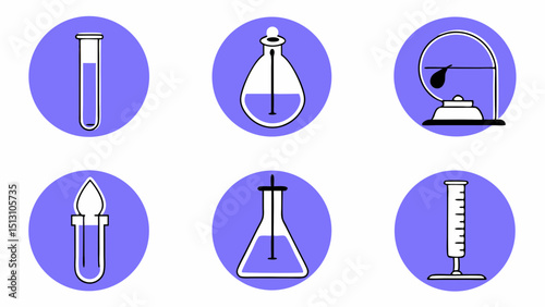 Science lab equipment icons test tubes flasks and more