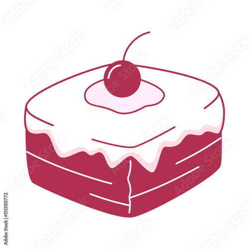 Sweet Temptation: A single slice of delectable cake, elegantly topped with creamy frosting and a vibrant cherry, promises a moment of pure delight.
