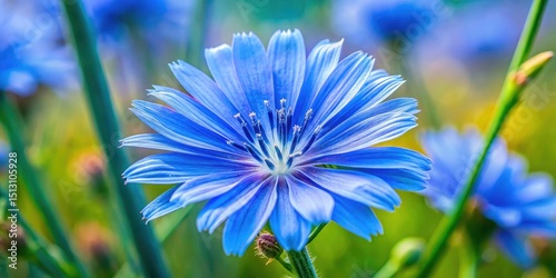 Surreal Blue Chicory Flower Closeup, Dreamy Meadow, Macro Photography, Botanical Art