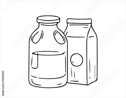 Black and white icon set of milk products and farming equipment.







