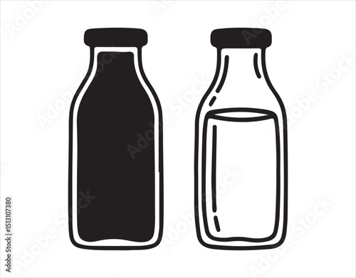Vector set of dairy farm symbols and milk-related items in black & white.

