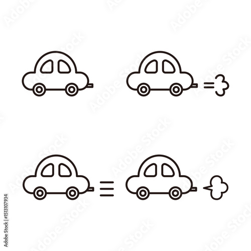 車のアイコン4個セット（線画）
