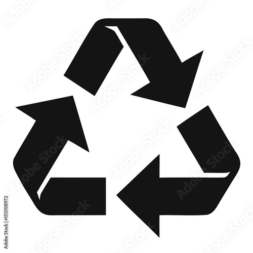 Minimal recycling arrows symbol in black vector on clear background