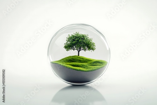 Fototapeta Naklejka Na Ścianę i Meble -  crystal globe of green planting tree on tropical nature summer background, ecology and Environment renewable energy concept eco earth day save the world