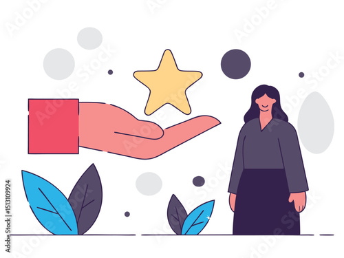 Woman Receiving Award Star Recognition Appreciation Vector Illustration