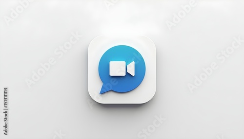 A white square app icon with a blue speech bubble containing a video icon
