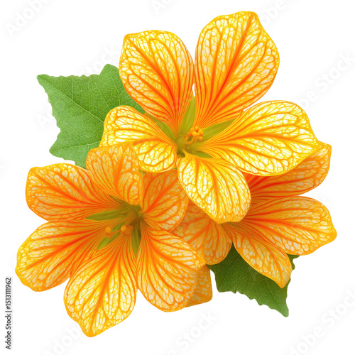 A Vibrant Cluster of Orange and Yellow Flowers with Delicate Green Leaves