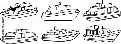 Set of Water taxi black outline vector and illustration, coloring book page