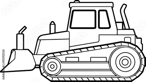 Bulldozer black outline vector and illustration, coloring book page
