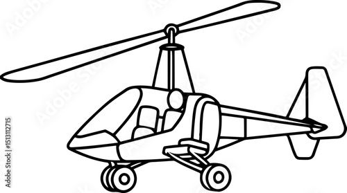 Gyrocopter black outline vector and illustration, coloring book page

