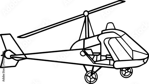 Gyrocopter black outline vector and illustration, coloring book page

