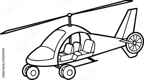 Gyrocopter black outline vector and illustration, coloring book page
