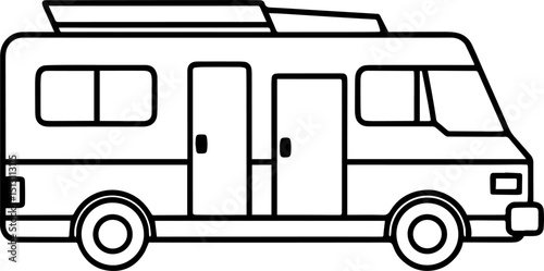 Motorhome black outline vector and illustration, coloring book page