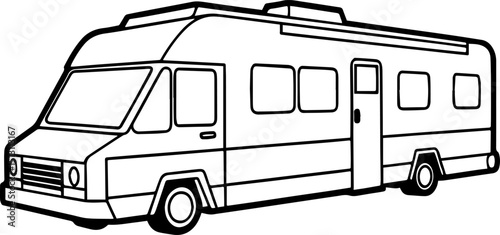 Motorhome black outline vector and illustration, coloring book page