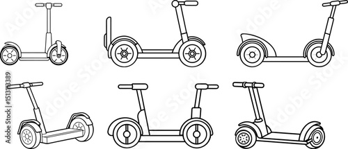 Set of Segway black outline vector and illustration, coloring book page