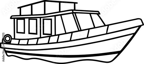 Water taxi black outline vector and illustration, coloring book page