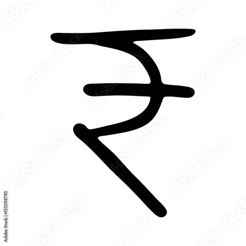 Hand drawn rupee currency symbol. Brush stroke doodle. Single element for design