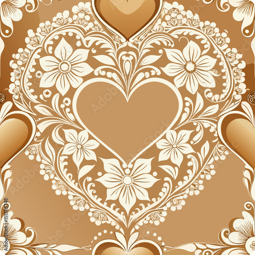 Intricate floral heart-shaped lace seamless vector pattern design  