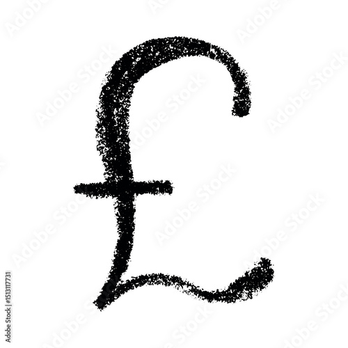 Hand drawn british pound currency symbol. Brush stroke doodle. Single element for design