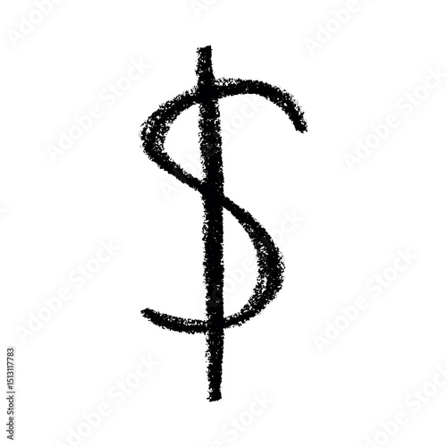 Hand drawn dollar currency symbol. Brush stroke doodle. Single element for design