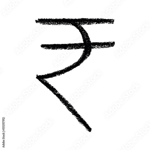 Hand drawn rupee currency symbol. Brush stroke doodle. Single element for design
