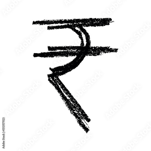 Hand drawn rupee currency symbol. Brush stroke doodle. Single element for design