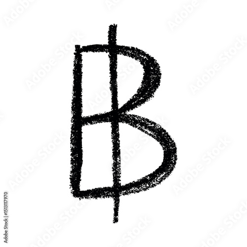 Hand drawn thai baht currency symbol. Brush stroke doodle. Single element for design