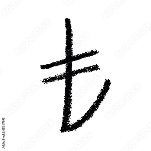 Hand drawn turkish lira currency symbol. Brush stroke doodle. Single element for design