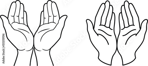 simple outline vector of human hands in holding position, side view with soft curves, clean design for concept of support, giving, and compassion
