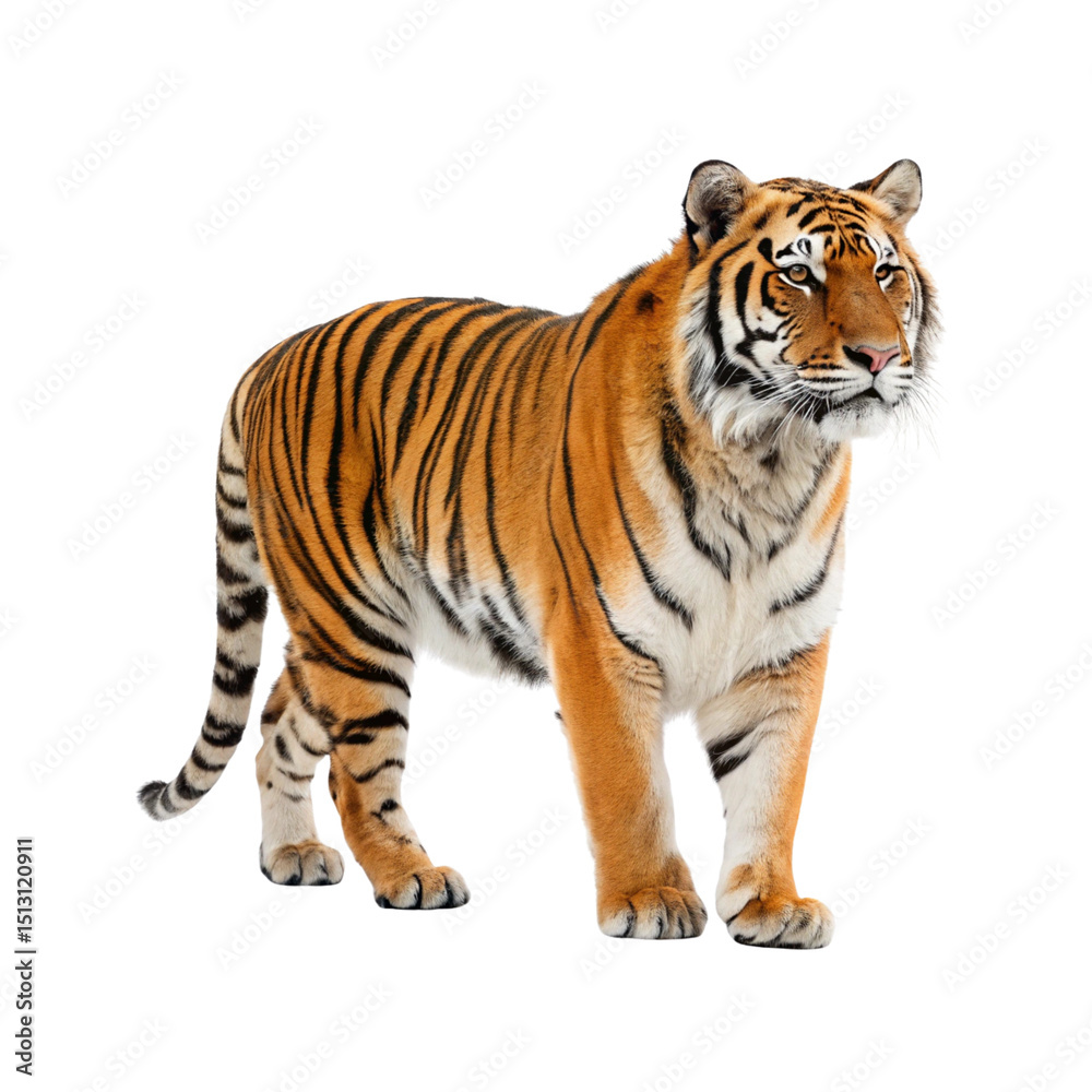 Fototapeta premium Majestic bengal tiger standing isolated on transparent background