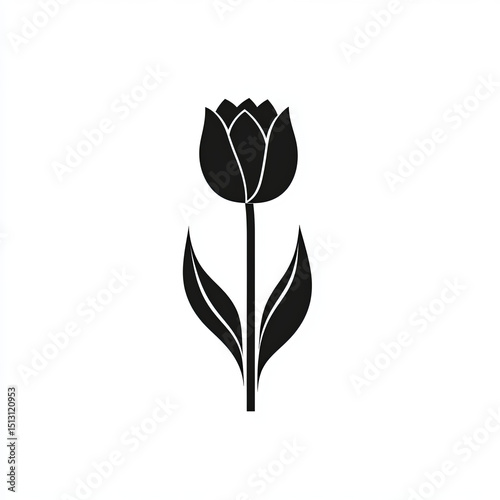 A striking black tulip silhouette against a crisp white background, ideal for various design uses
