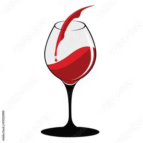 Stylized Wine Pour Red Liquid Filling A BlackOutlined Stemware Glass Illustration