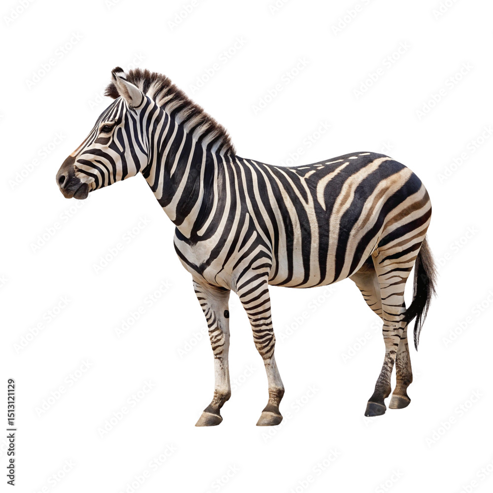 Fototapeta premium Plains zebra standing isolated on transparent background