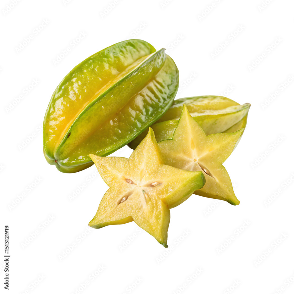 Fototapeta premium Fresh star fruit slices isolated on transparent background