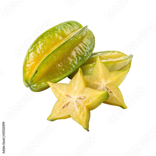 Fresh star fruit slices isolated on transparent background