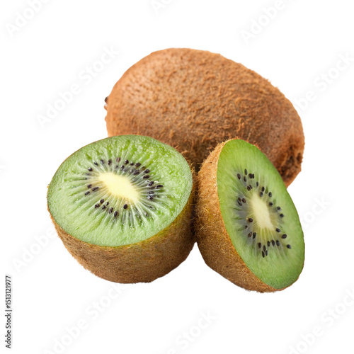 Fresh kiwi fruit slices isolated on transparent background