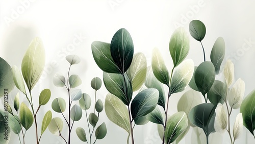 Abstract Watercolor Eucalyptus Leaves Background