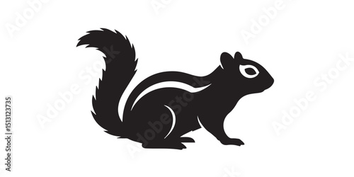 Chipmunk Silhouette Vector, Black Animal Shape Illustration