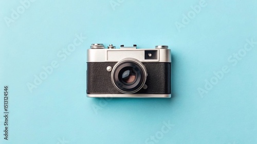 vintage photo camera on blue background