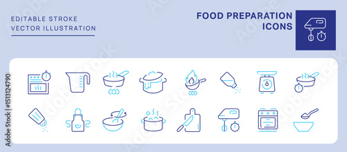 Food Preparation Icons. Editable Stroke. Set of thin line icons symbol collection.