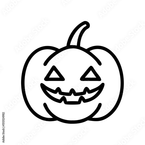 Halloween pumpkin icon, black and white line art, for autumn holidays