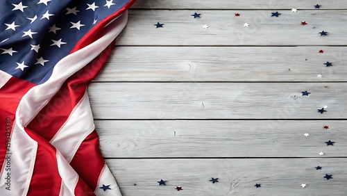 Usa flag on wooden background with star decorations, ideal for 4th of july celebration, patriotic events, memorial day, veterans day graphics, flyer designs, digital ads and independence banners